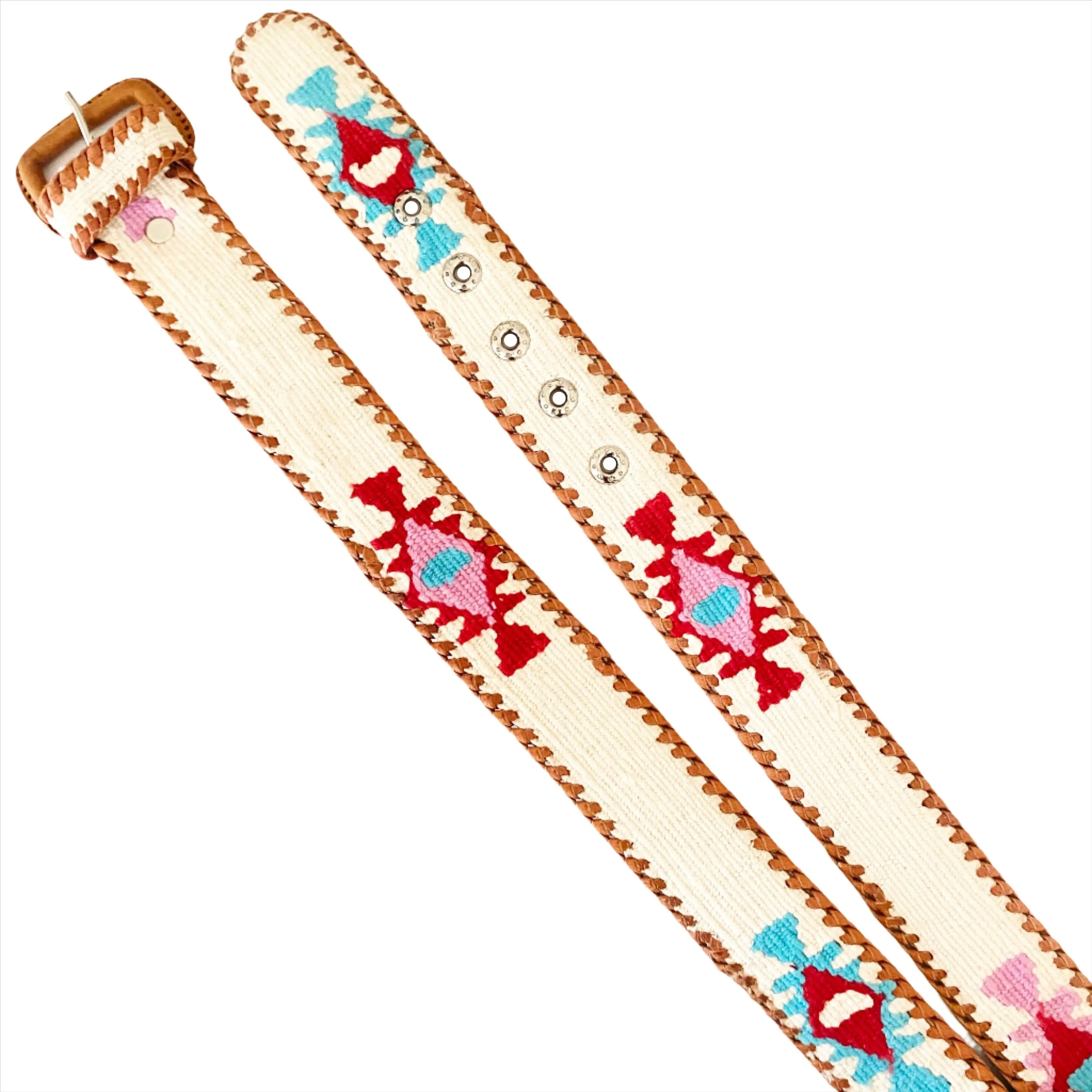Rancho Belt - Cream, Teal, Red, & Pink