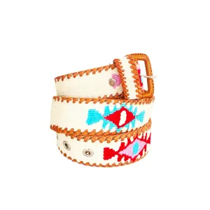 Rancho Belt - Cream, Teal, Red, & Pink