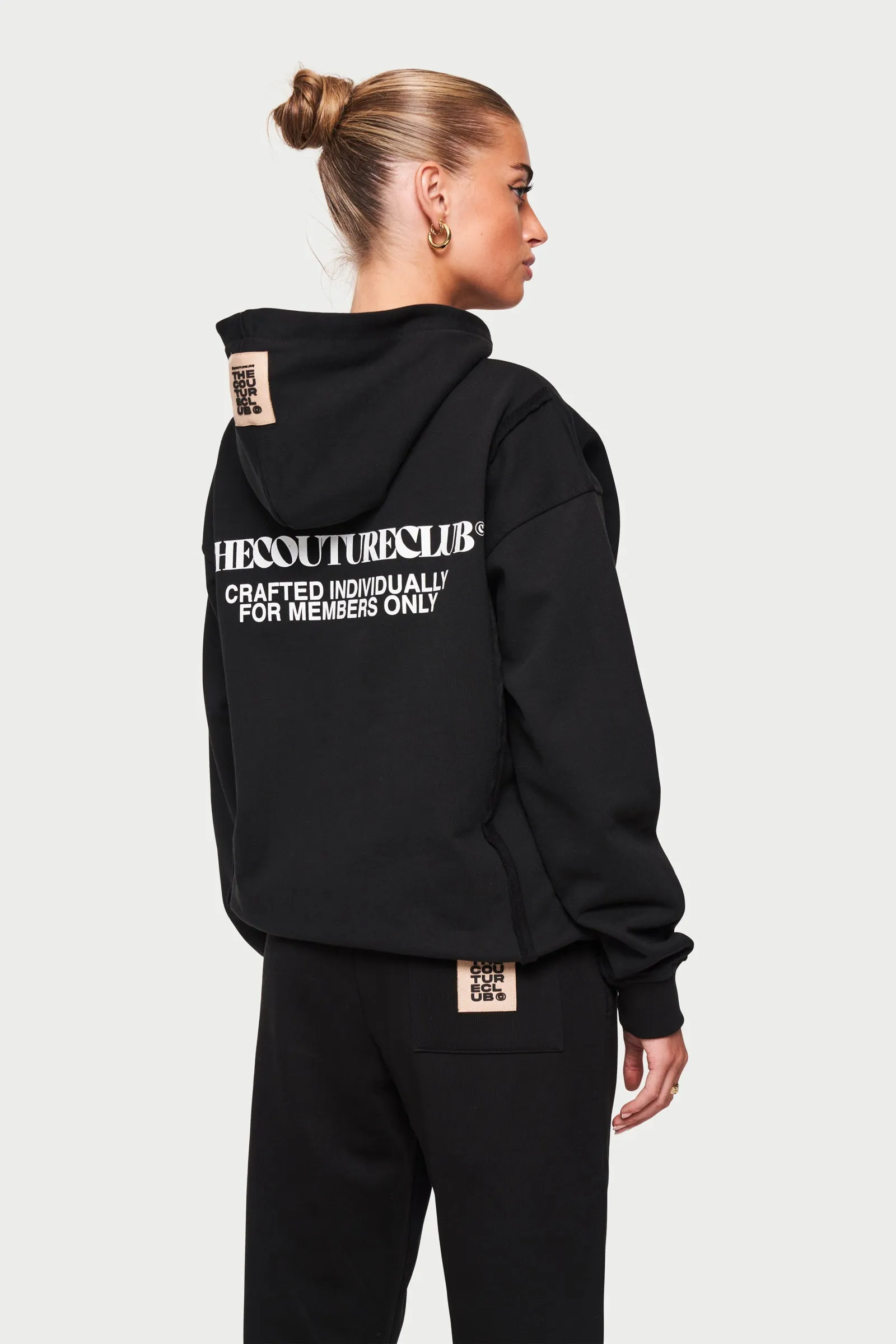 RAW SEAM QUARTER ZIP HOODIE - BLACK