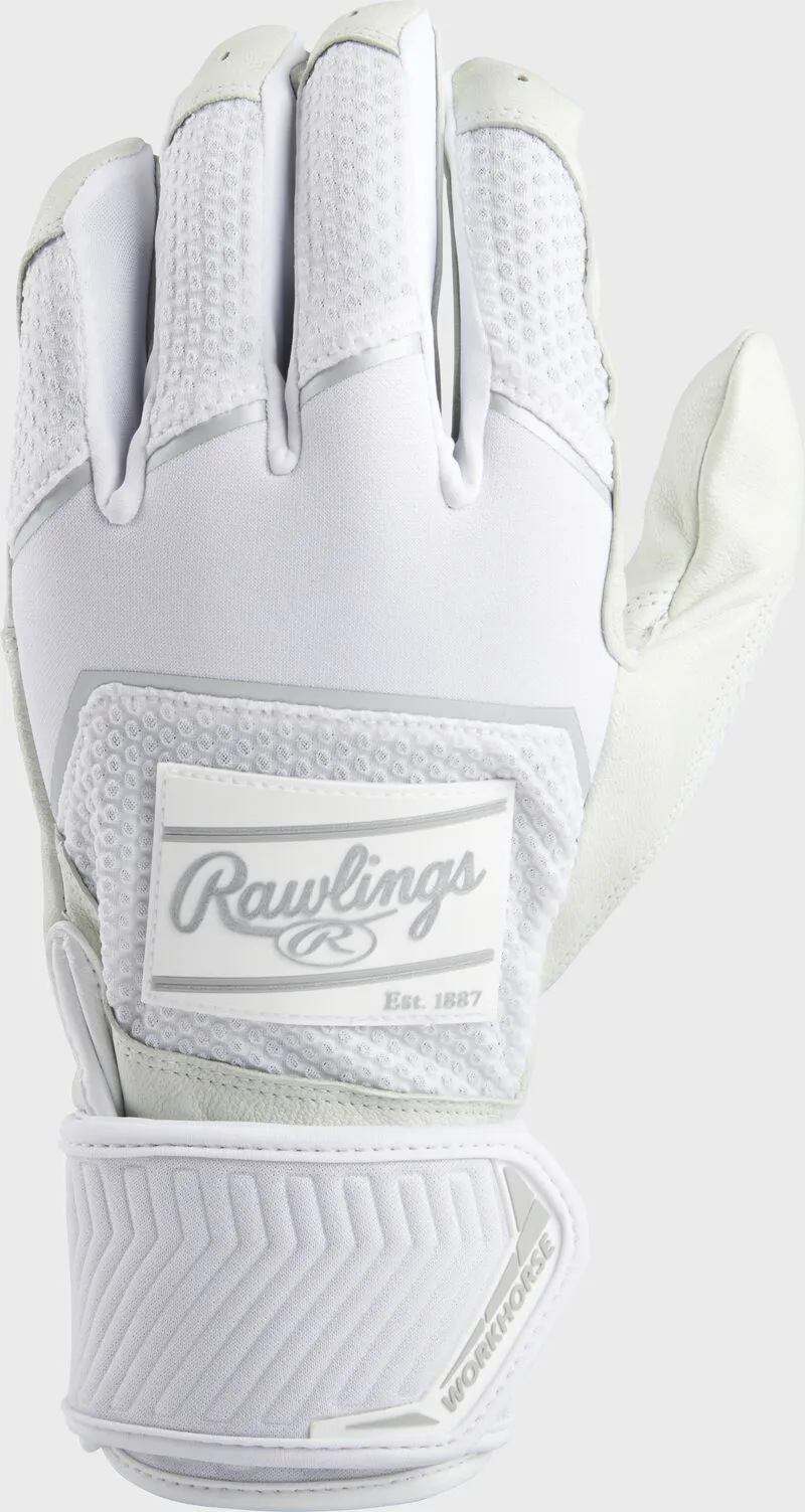 Rawlings Youth Workhorse Compression Strap Batting Gloves - White