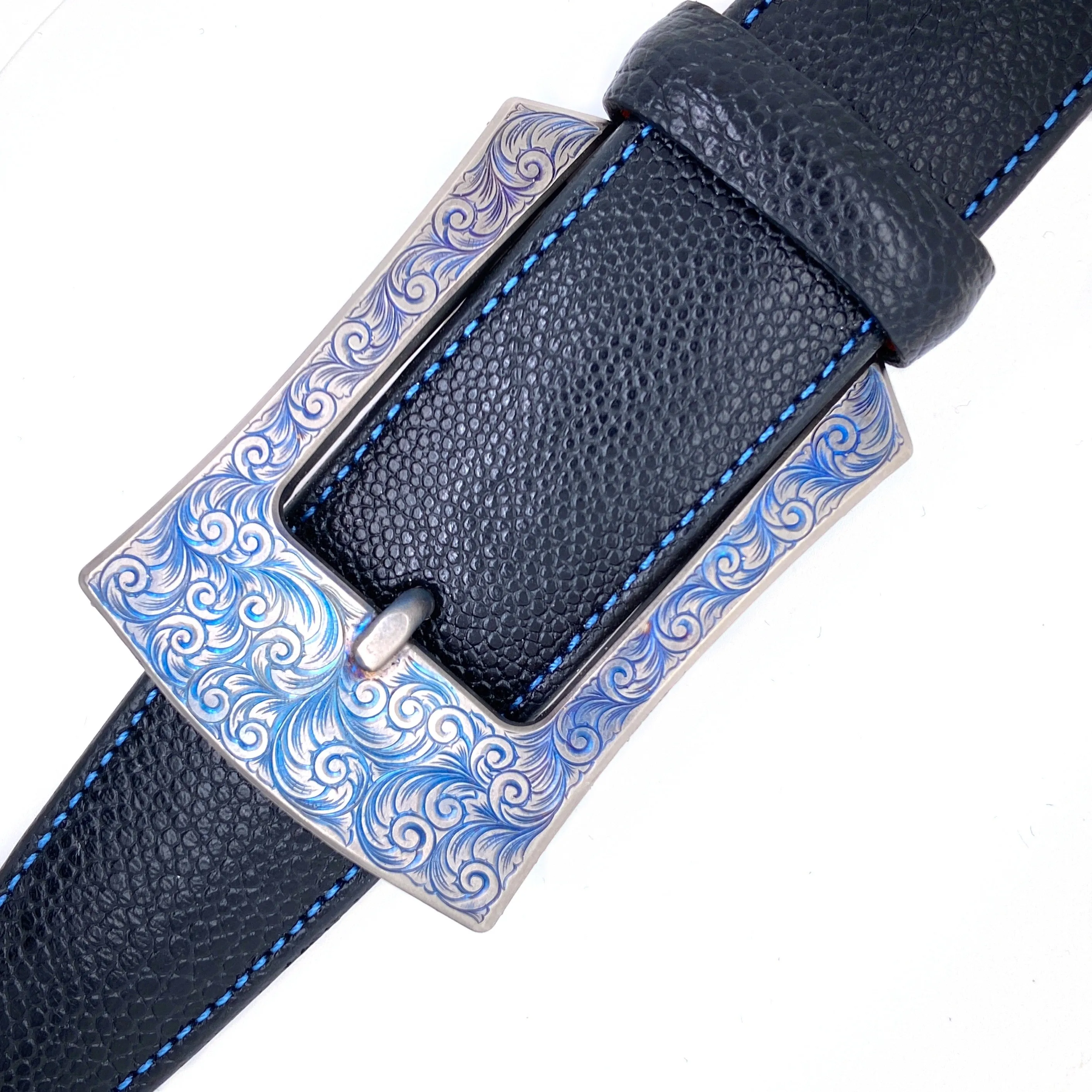 Read Wilson Blued Titanium Hand Engraved Belt Buckle