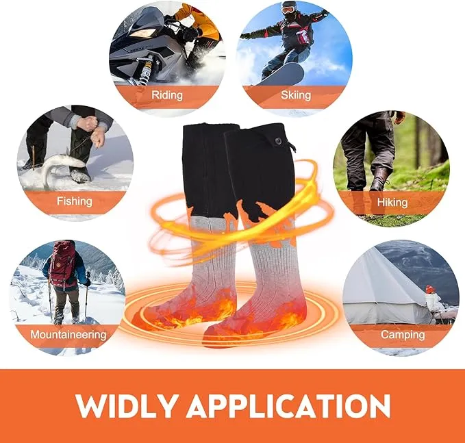 Rechargeable Heated Socks for Men Women Flame Pattern 5V 5000mAh Battery Powered Cold Weather Washable Winter Thermal Thickened Warming Socks for Winter Skiing Riding Camping Outdoors