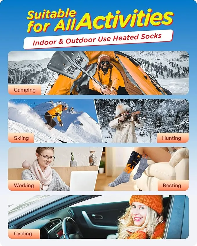 Rechargeable Heated Socks for Whole Sole, Toes and Instep, 5000 mAh Battery Powered Warm Socks for Up to 10 Hours, XL Large Thermal Heated Socks Women and Men for Camping|Hiking|Skiing|Hunting|Unisex
