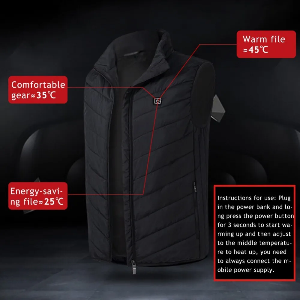 Rechargeable USB Ski Heated Vests Jacket Windproof 9 Areas Smart Heating Electric Clothes Body Warmer For Camping Hiking Cycling