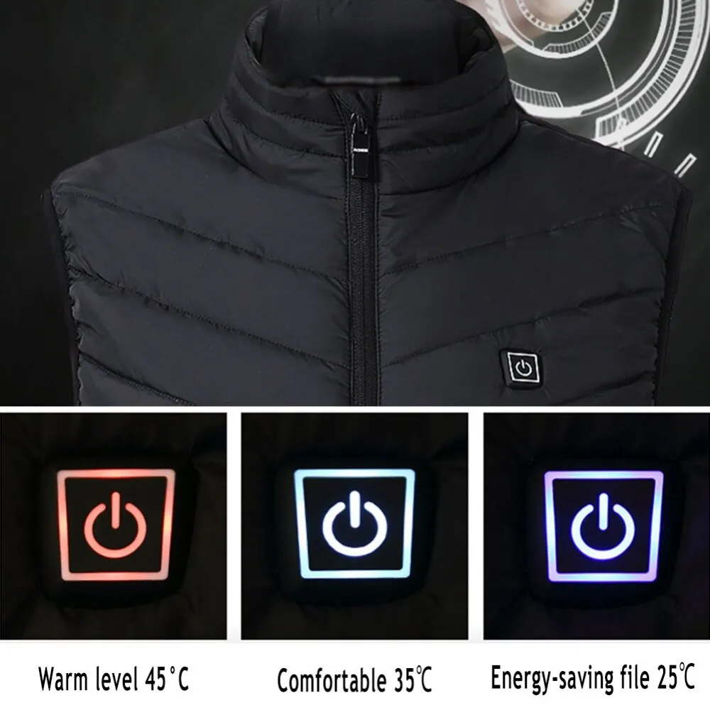 Rechargeable USB Ski Heated Vests Jacket Windproof 9 Areas Smart Heating Electric Clothes Body Warmer For Camping Hiking Cycling