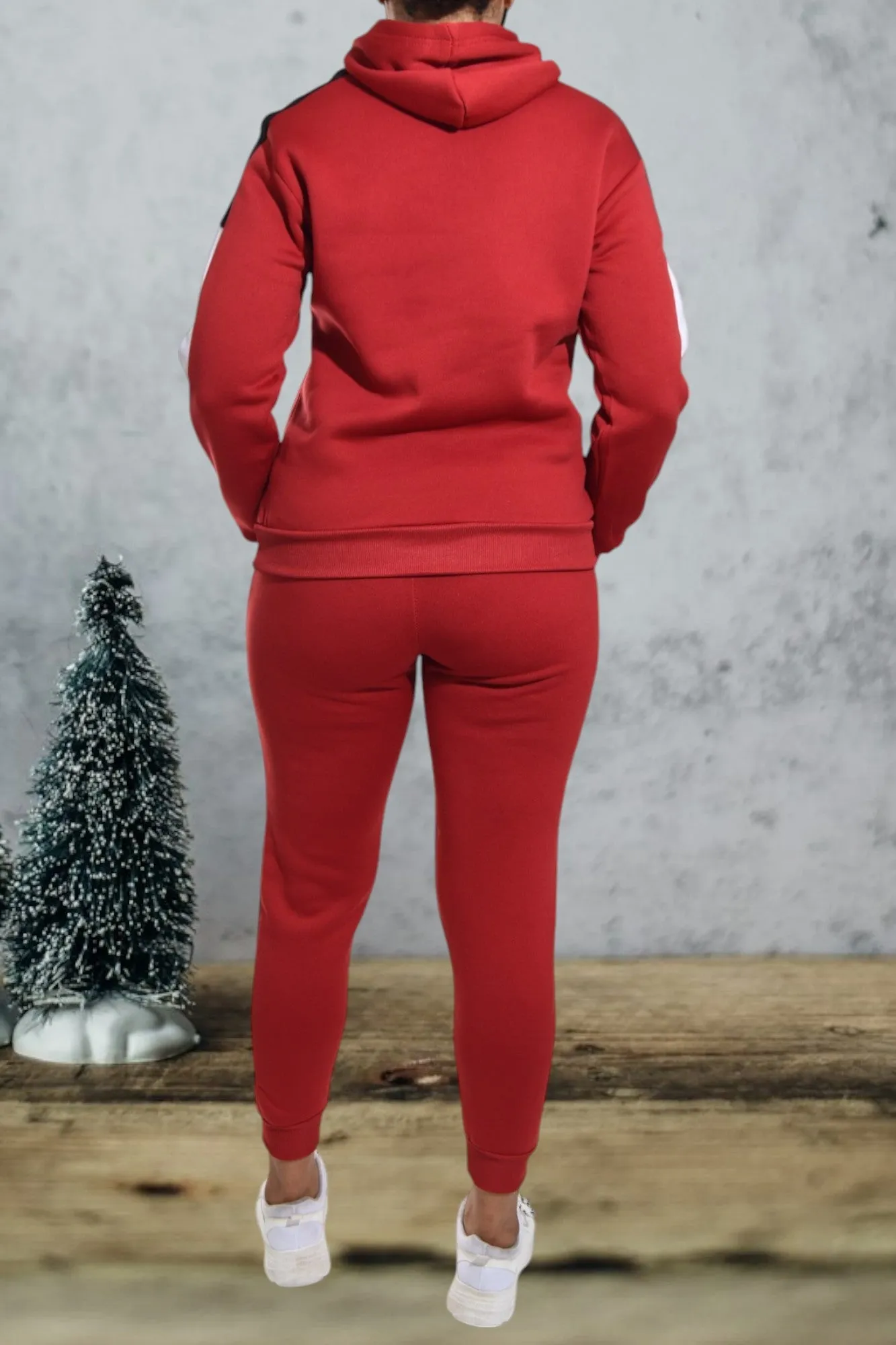 Red Color Block Sleeve Tracksuit Set