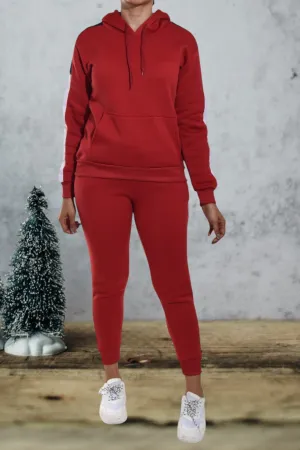 Red Color Block Sleeve Tracksuit Set