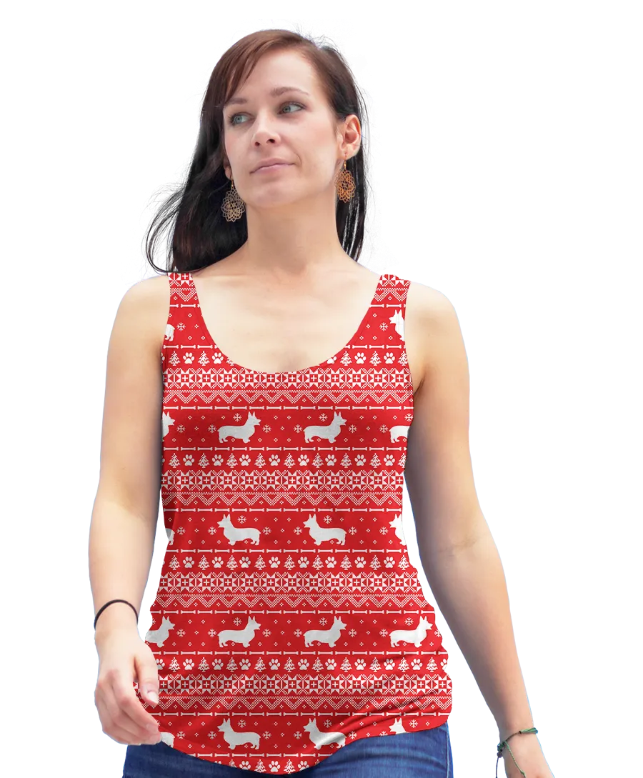 Red Corgi Holiday Racerback Tank Top