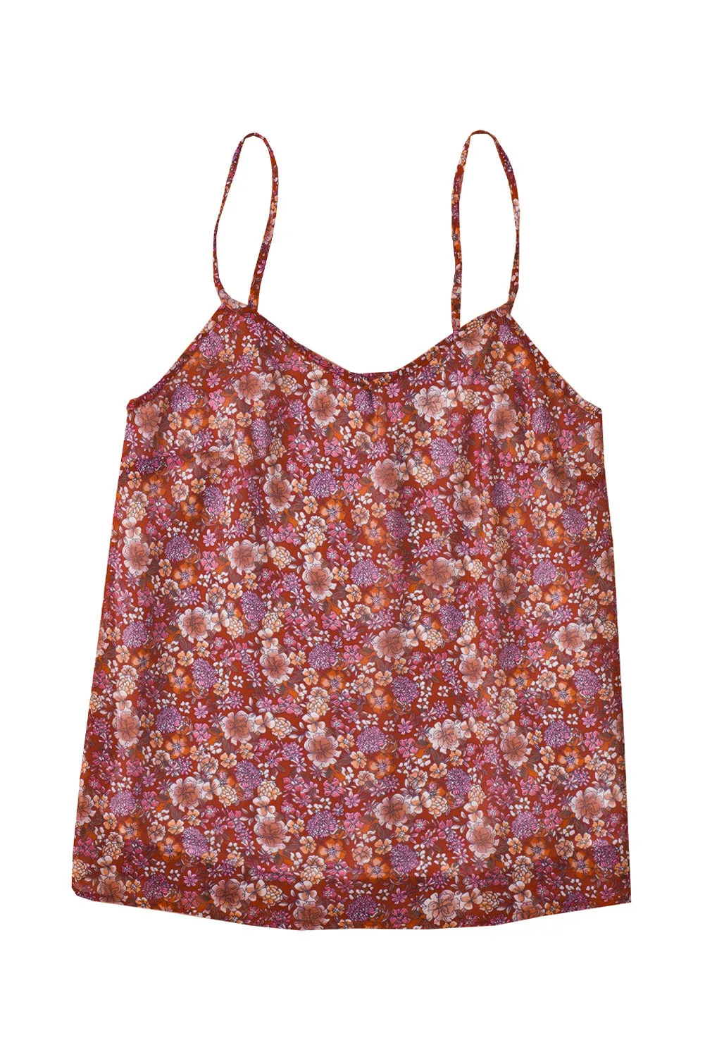 Red Floral Print Loose Spaghetti Strap Cami Top
