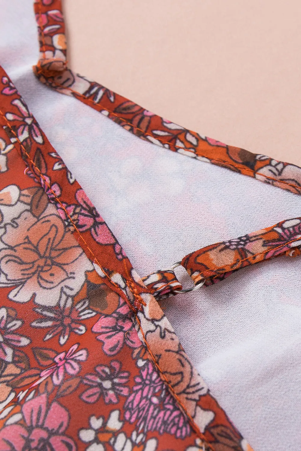 Red Floral Print Loose Spaghetti Strap Cami Top