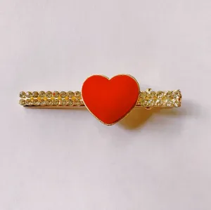 Red Heart Rhinestones Hair Clip