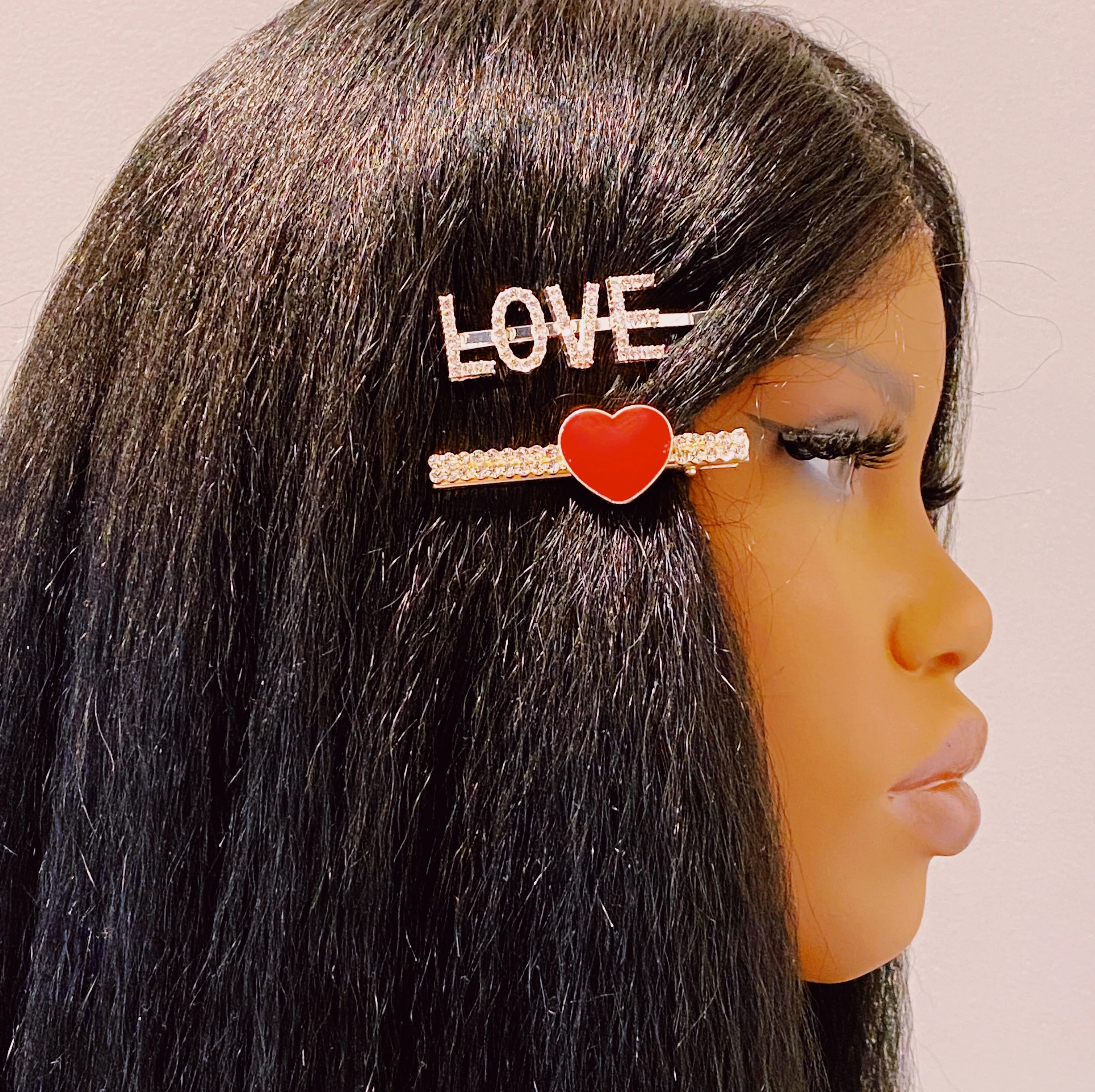 Red Heart Rhinestones Hair Clip