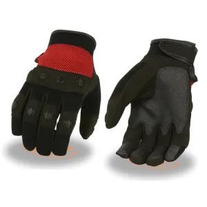 RED SH76102 Men's Black and Red Textile Mesh Motorcycle Mechanics Hand Gloves W/ Amara Cloth Bottom