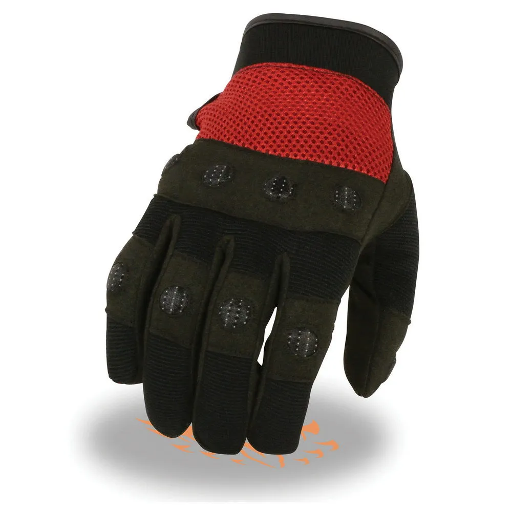 RED SH76102 Men's Black and Red Textile Mesh Motorcycle Mechanics Hand Gloves W/ Amara Cloth Bottom