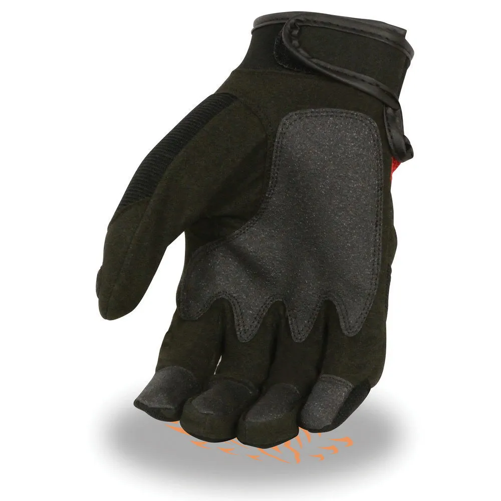 RED SH76102 Men's Black and Red Textile Mesh Motorcycle Mechanics Hand Gloves W/ Amara Cloth Bottom