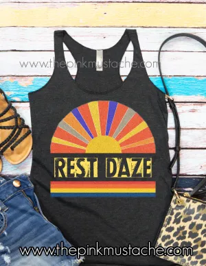 Rest Daze Tank Top / Racerback Tank Top / Retro Boho Vibes Racerback Tank