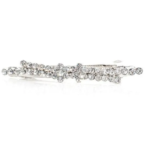 Rhodium Silver Colored Barrette with Crystals
