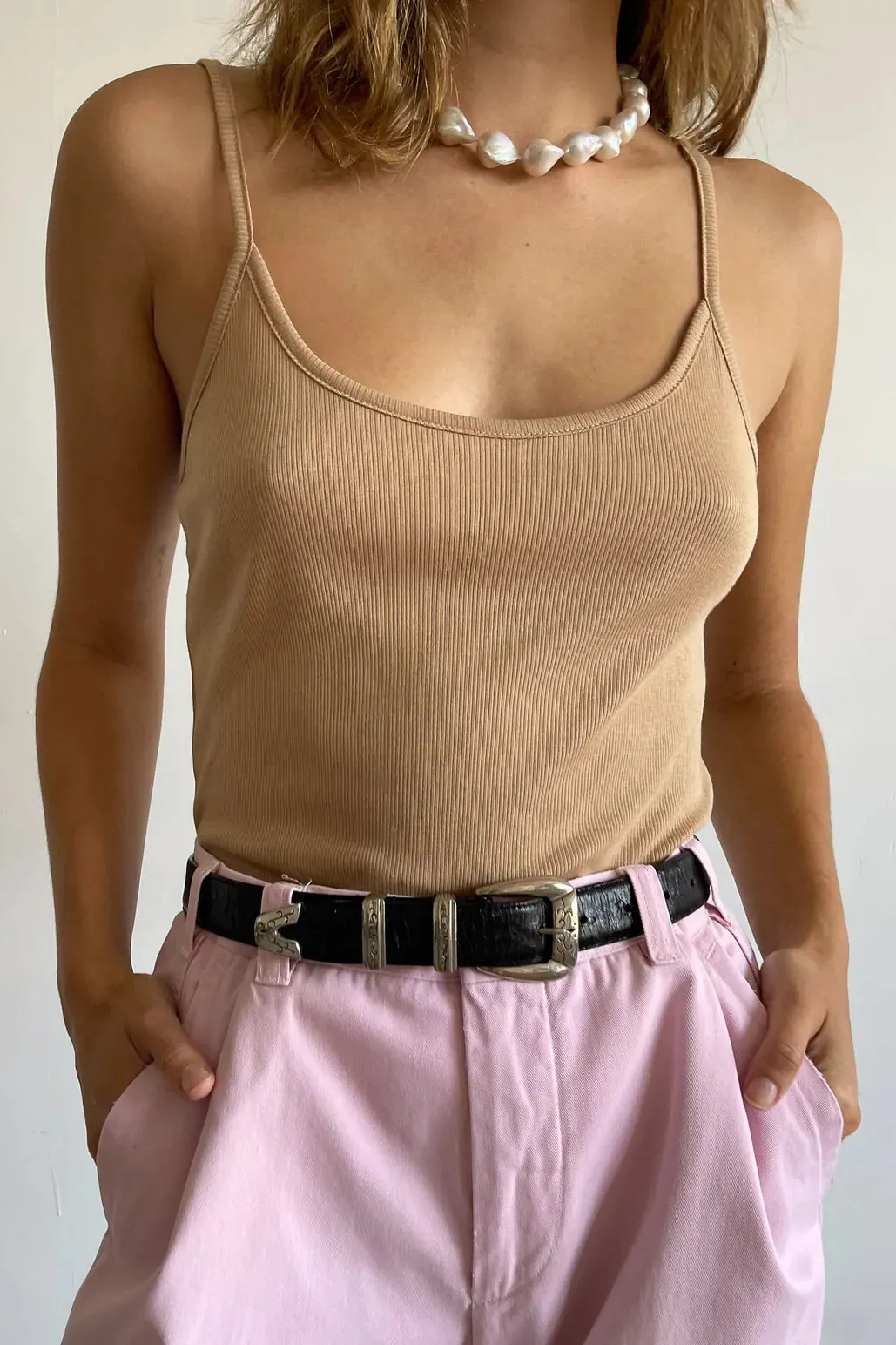 Rib spaghetti tank in Sand