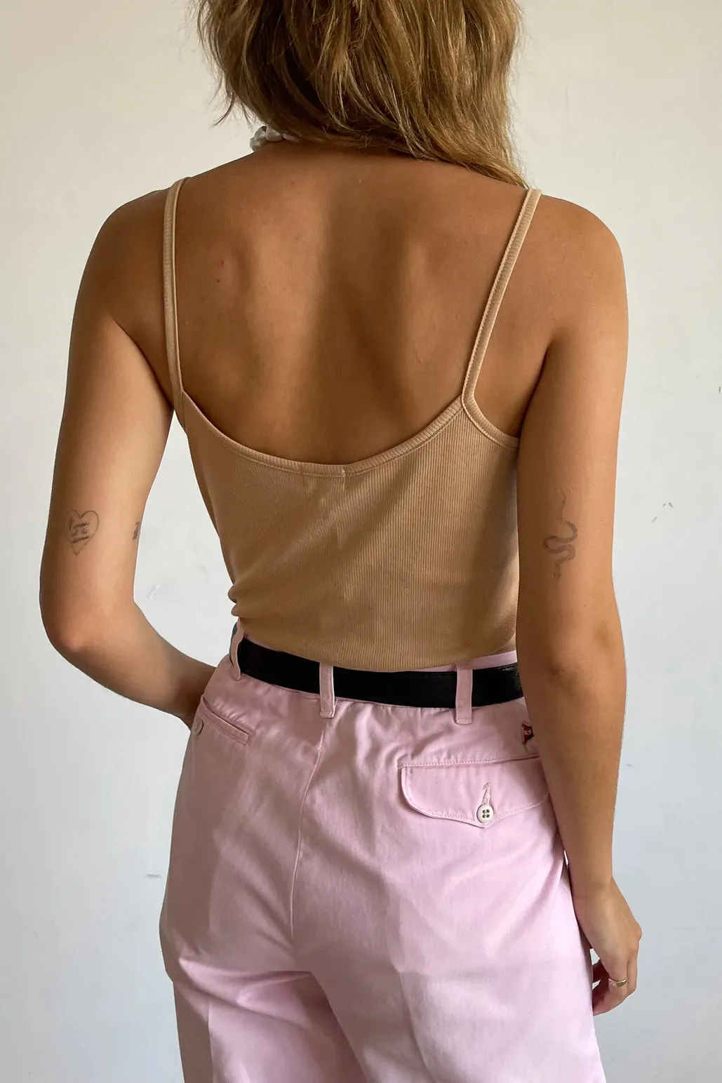 Rib spaghetti tank in Sand