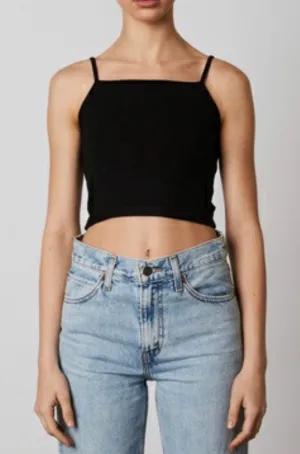 Ribbed Square Neck Spaghetti Strap Crop Top