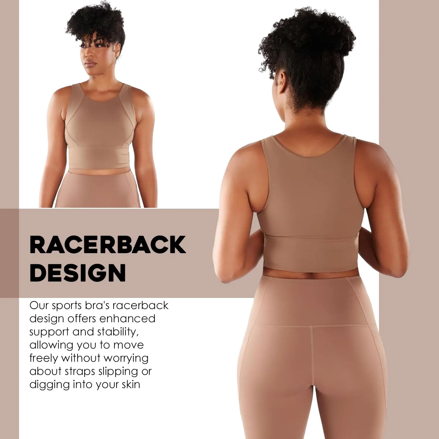 ROAM LOUD Yanta Tank Bra | Cacao L | Racerback Women's Sports Bras | Flexible High Impact Compression Gym Sports Bra