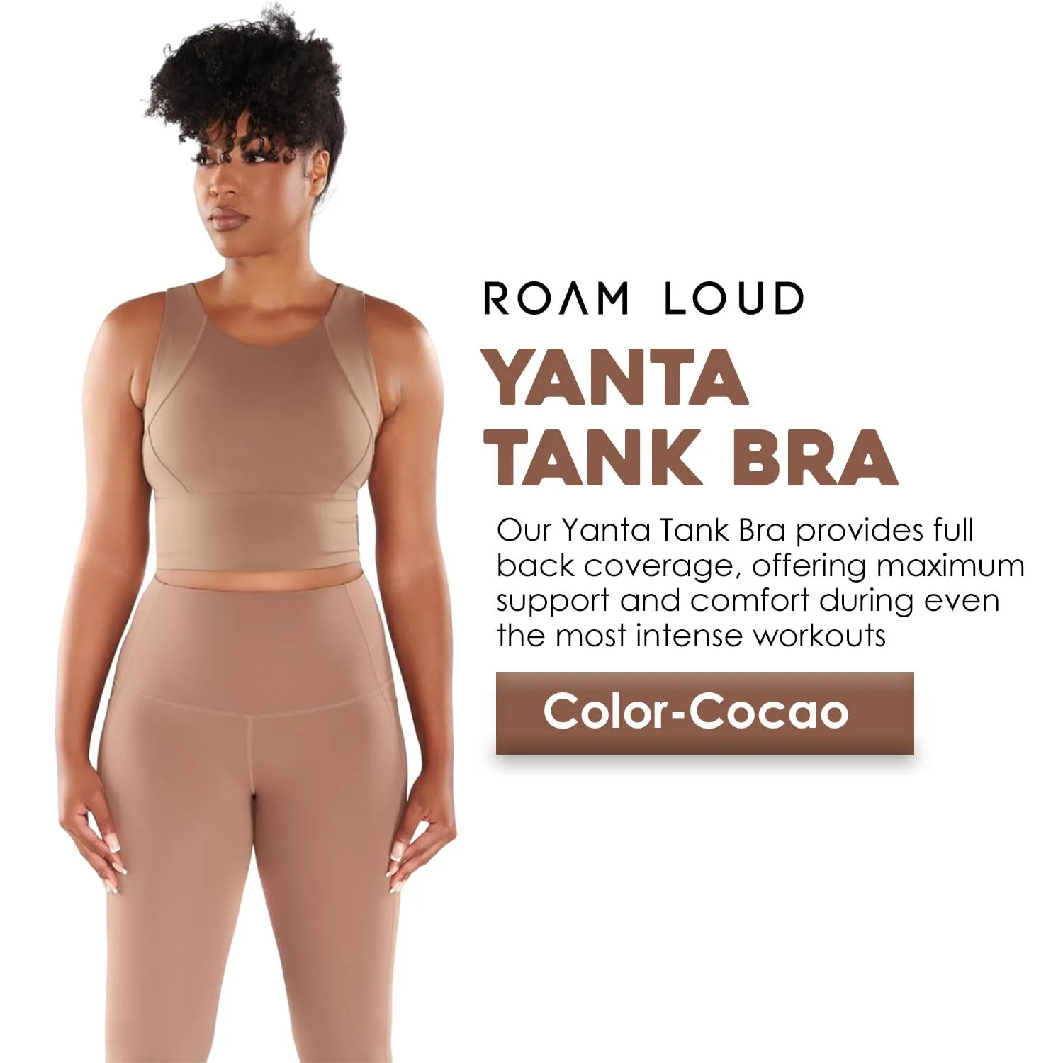 ROAM LOUD Yanta Tank Bra | Cacao L | Racerback Women's Sports Bras | Flexible High Impact Compression Gym Sports Bra