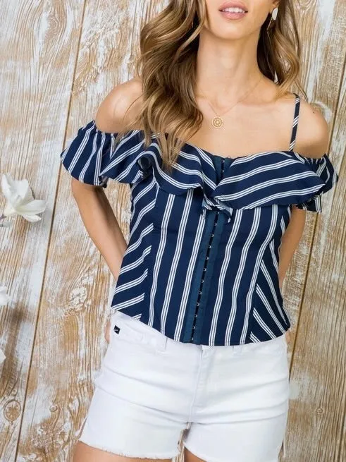 Ruffle Cami with Front Hooks - Navy FINAL SALE