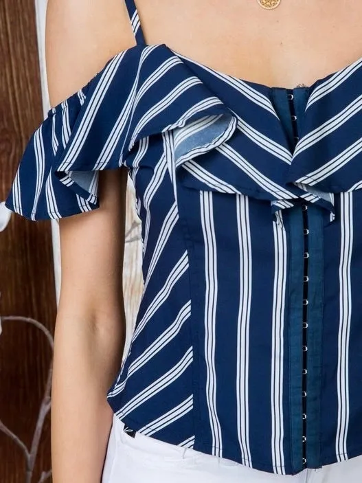 Ruffle Cami with Front Hooks - Navy FINAL SALE