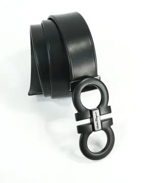 SALVATORE FERRAGAMO - Black On Black Oversized Leather Gancini Belt - 36W