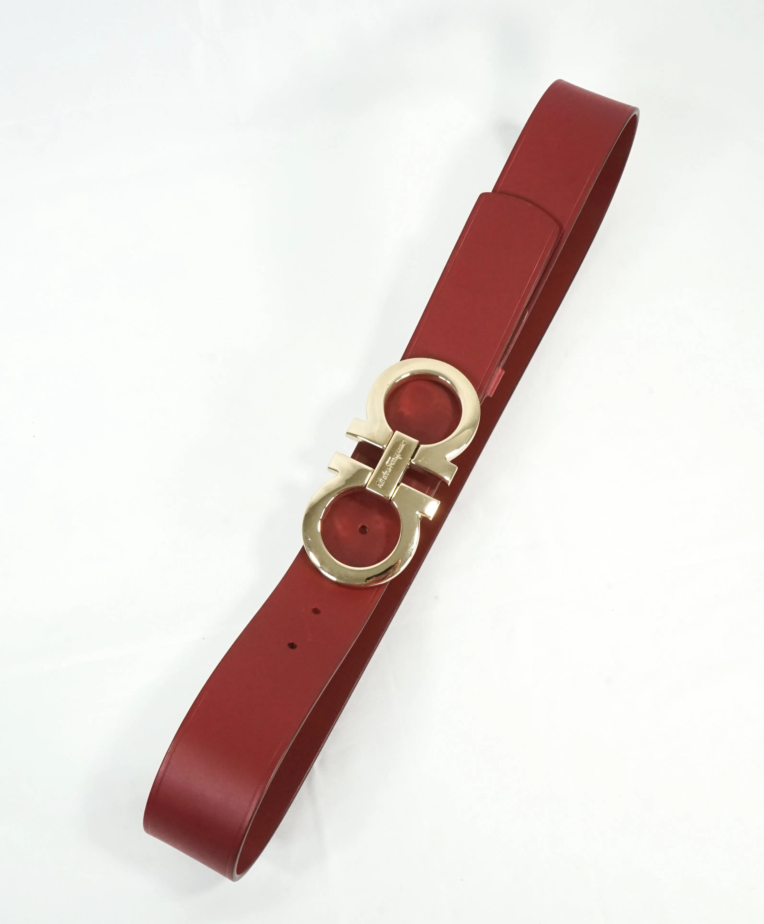 SALVATORE FERRAGAMO - Red & Gold Oversized Leather Gancini Belt - 38W