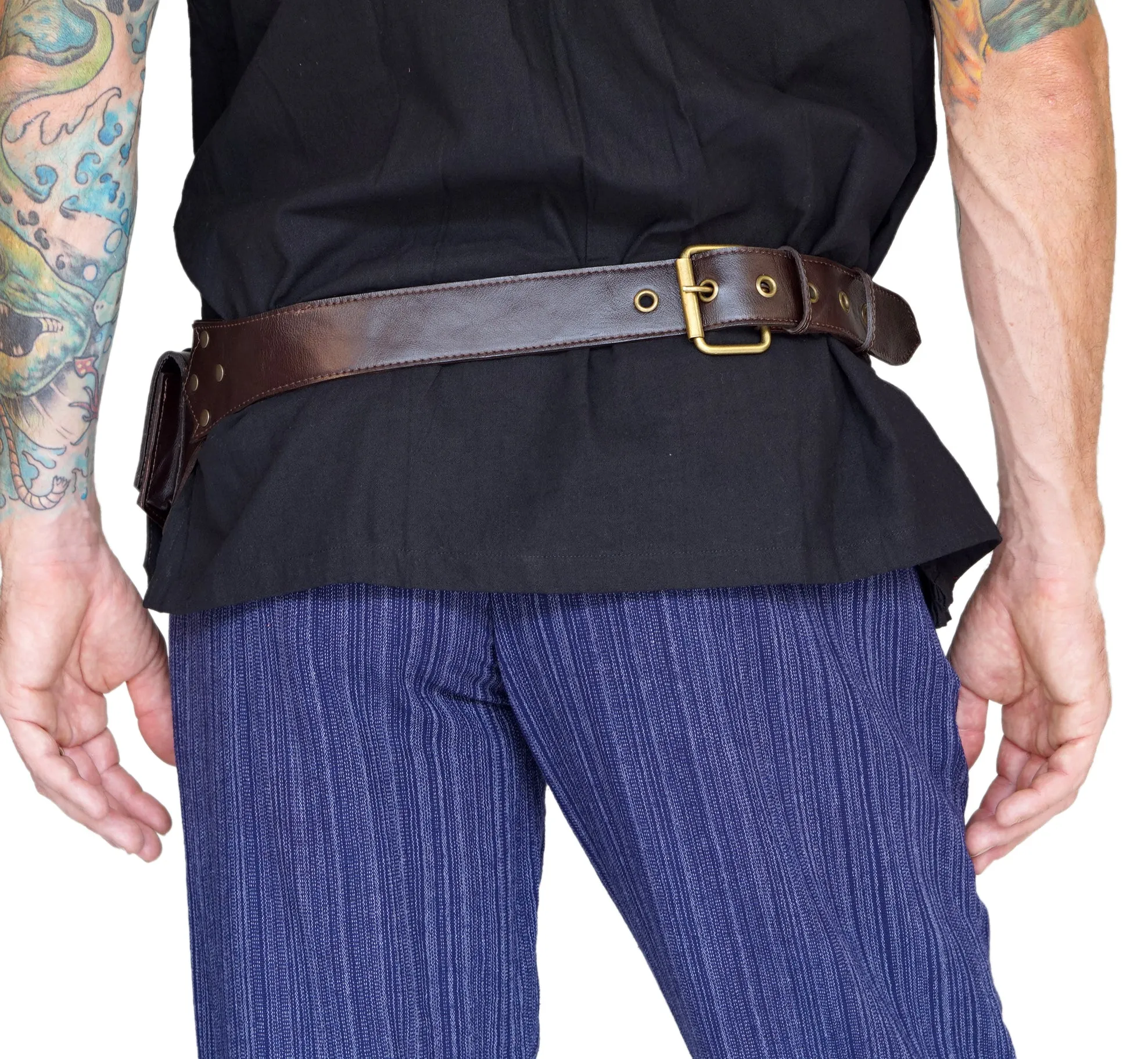 'Satchel Swing Latch' Medieval Leather Utility Belt, Boho  - Brown