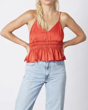 Satin Spaghetti Strap Ruched Peplum Crop Top