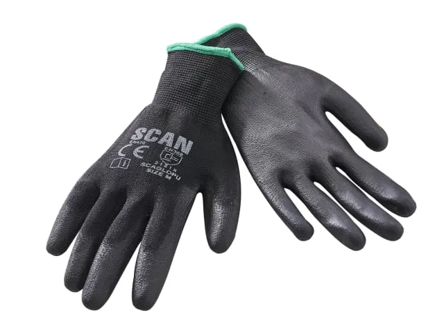 Scan Black PU Coated Gloves (5 Pairs)