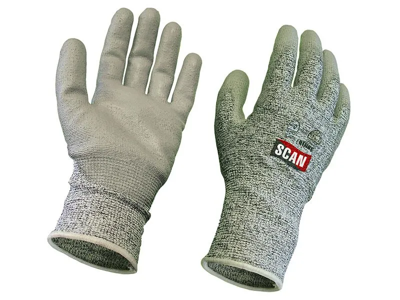 Scan Grey Pu Coated Cut 5 Gloves - Large (Size 9)