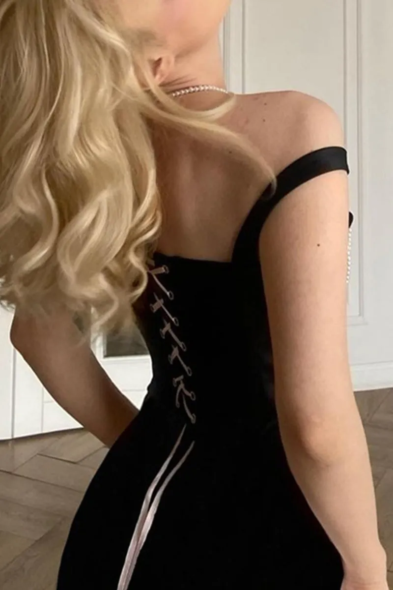 Sexy Cross Straps Pearls Decor Square Neck Tops
