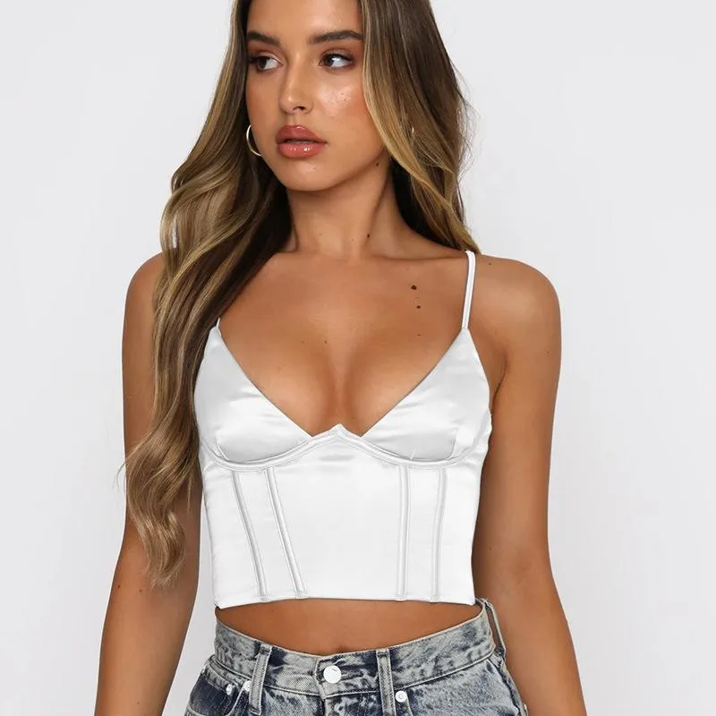 Sexy Satin Spaghetti Strap Crop Top