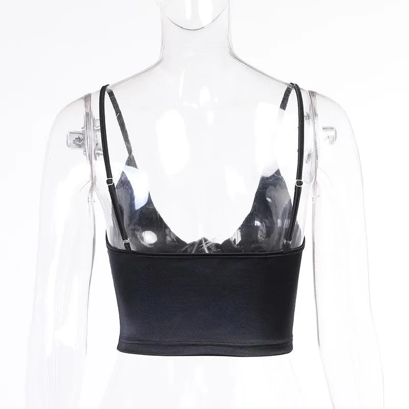 Sexy Satin Spaghetti Strap Crop Top