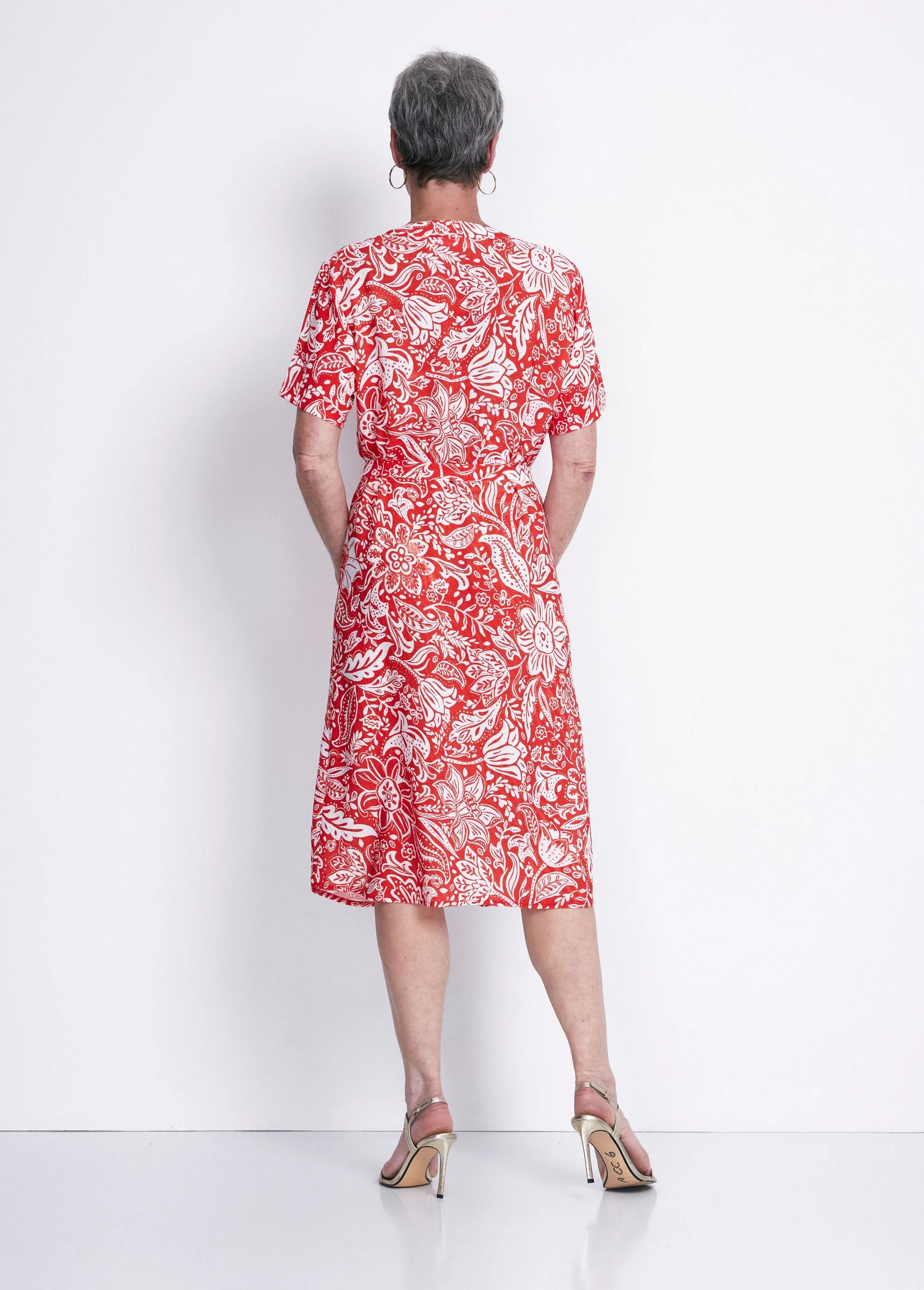 Short dress in two-tone waffle fabric