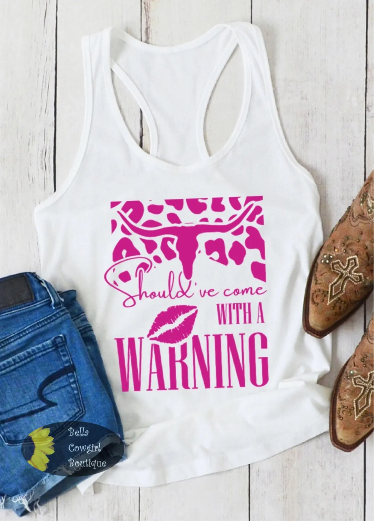 Should've Come With A Warning Steer Skull Country Music Women's Tank Top