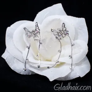 Silver Butterfly Mini Clamps with Trailing Droppers Silver - pair