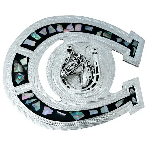 Silver Horseshoe & Abalone German Silver Belt Buckle