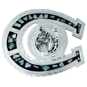 Silver Horseshoe & Abalone German Silver Belt Buckle