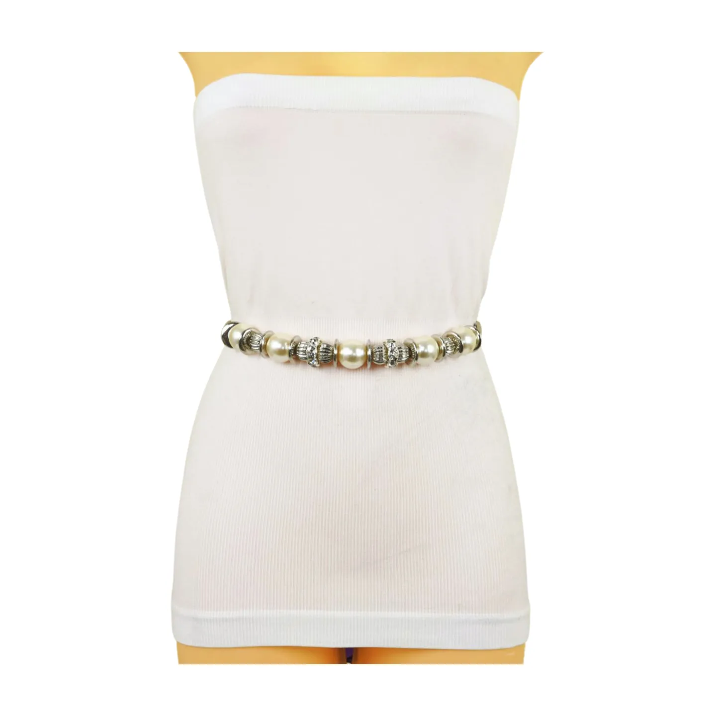 Silver Metal Chain Beaded Belt Bling Size S M L