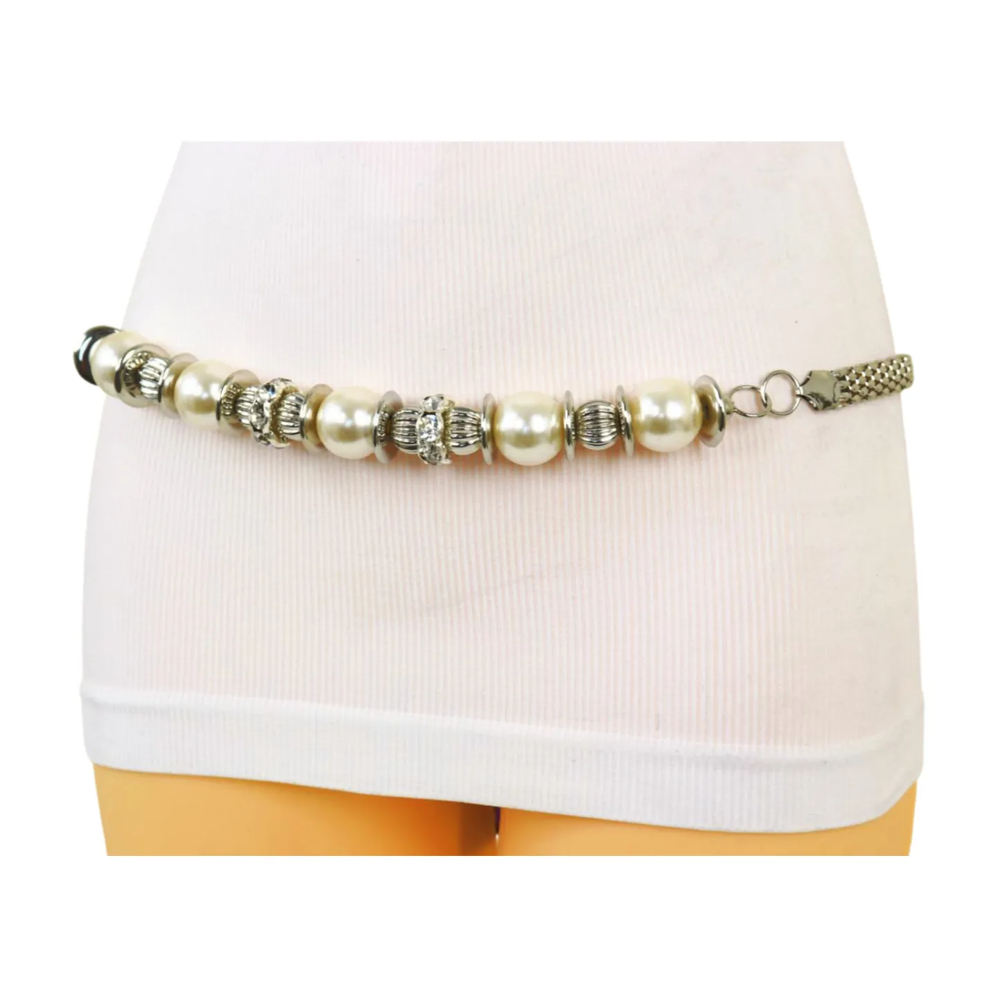 Silver Metal Chain Beaded Belt Bling Size S M L