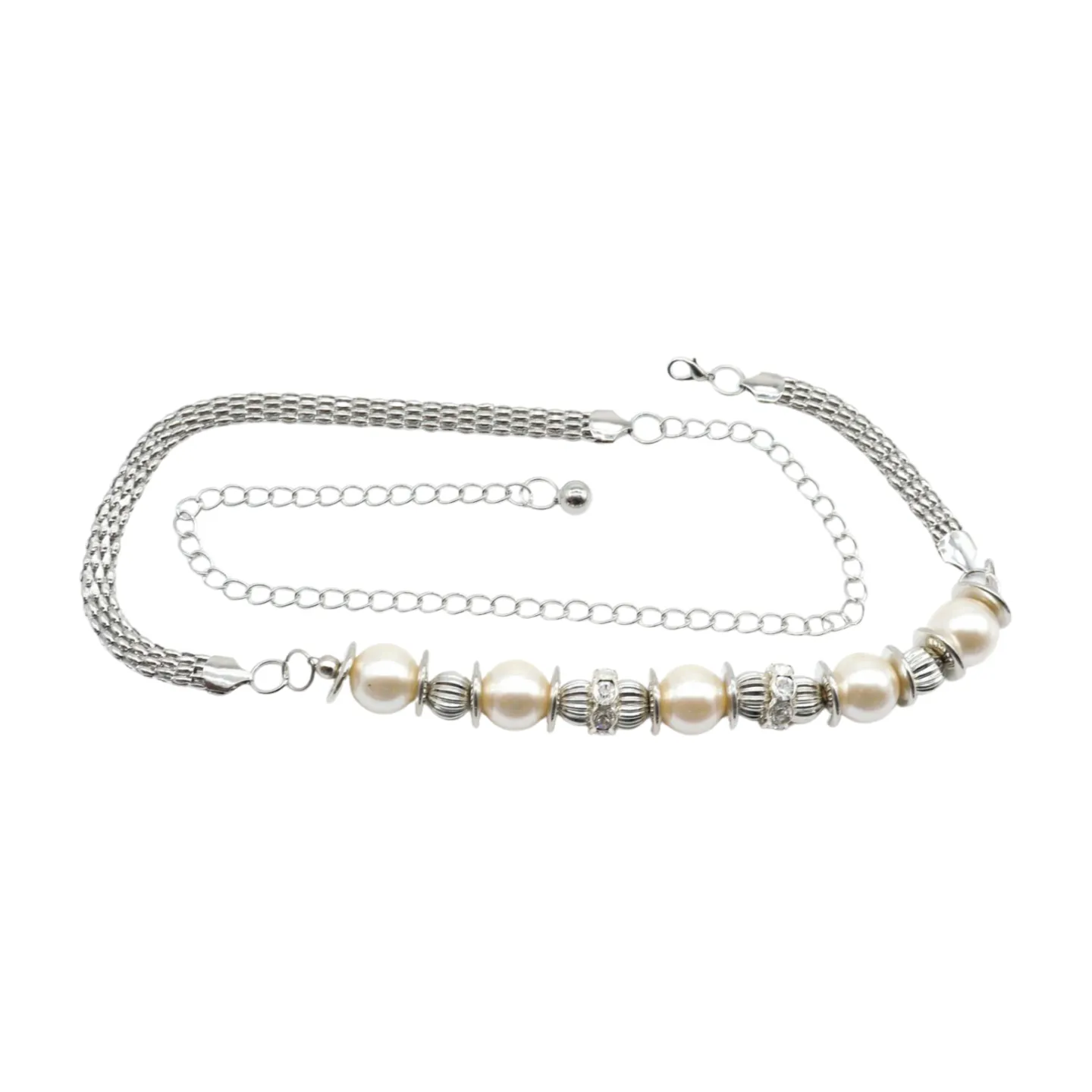 Silver Metal Chain Beaded Belt Bling Size S M L