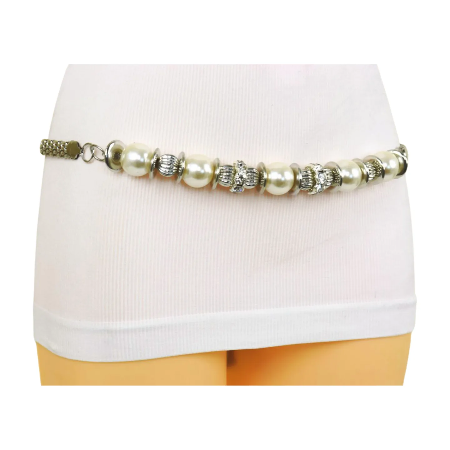 Silver Metal Chain Beaded Belt Bling Size S M L