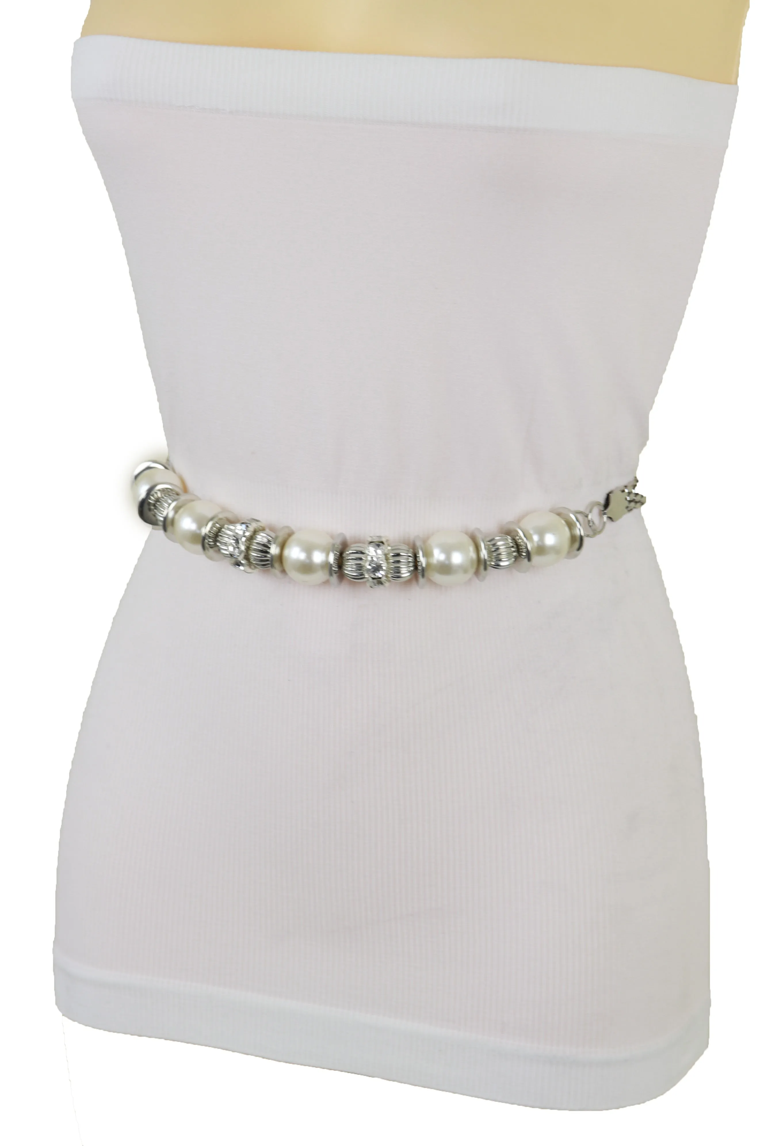 Silver Metal Chain Beaded Belt Bling Size S M L