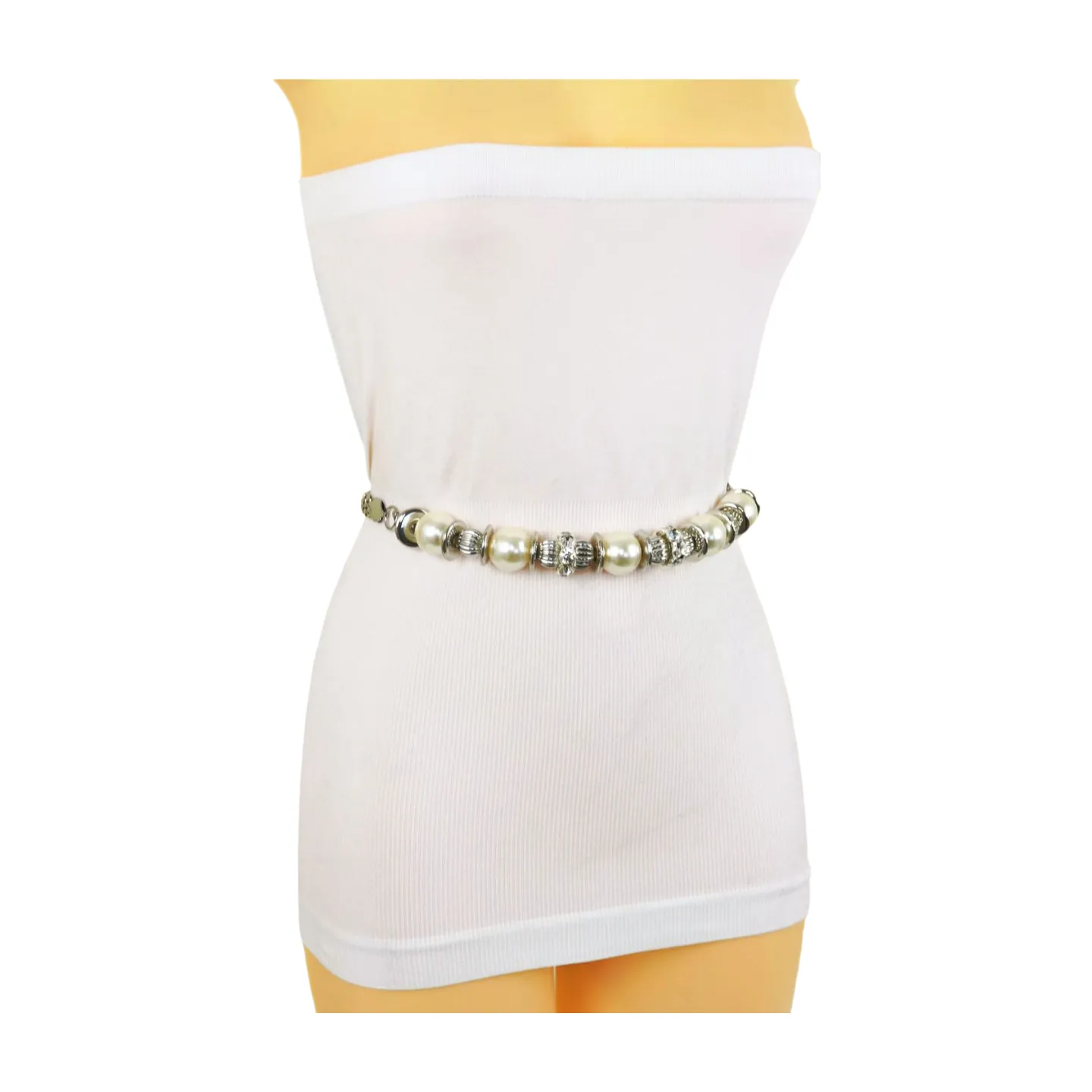 Silver Metal Chain Beaded Belt Bling Size S M L