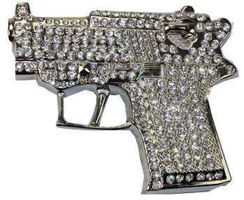 Silver Rhine Stone Gun Belt Buckle