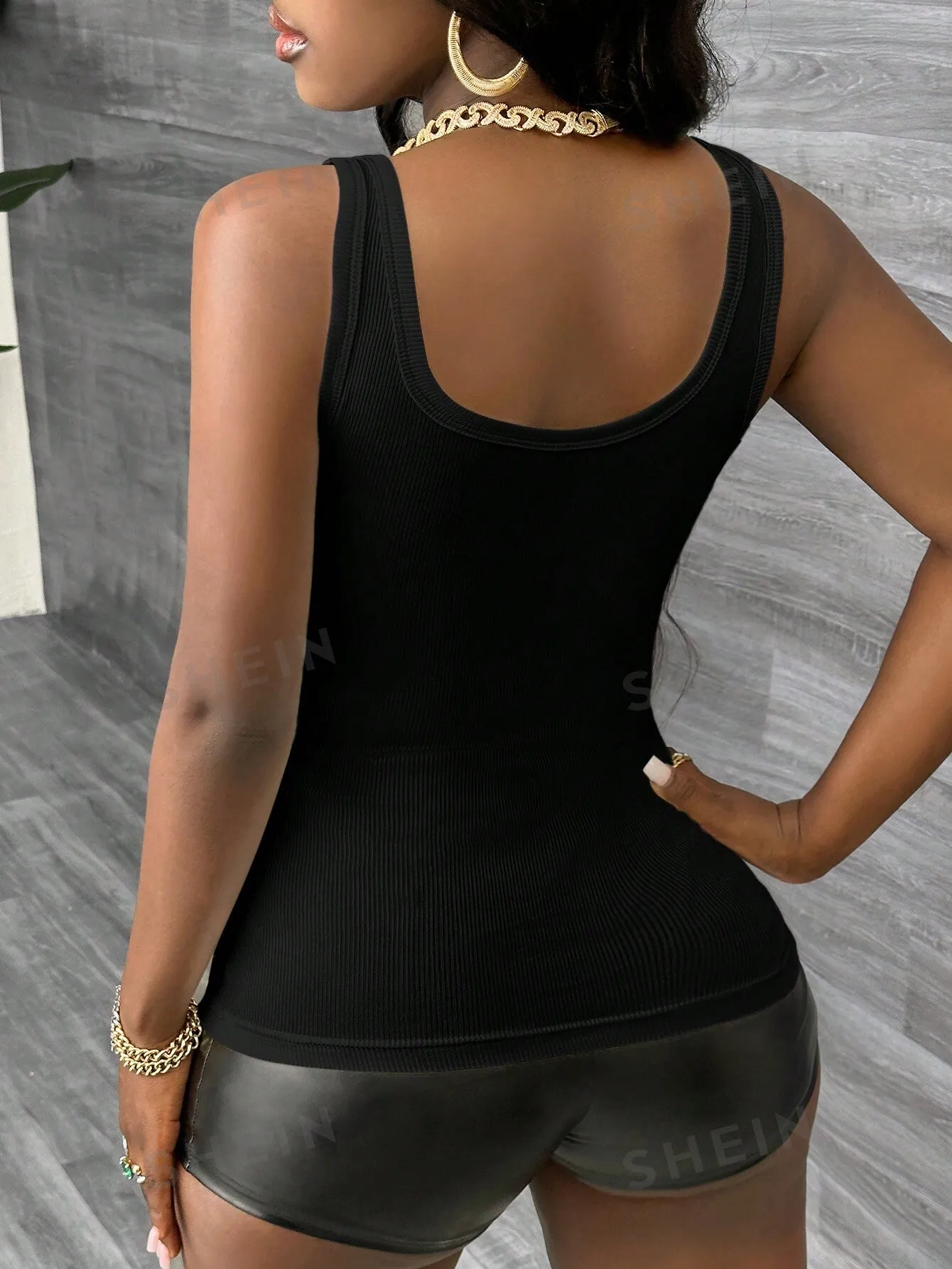Slayr Casual Basic Racerback Sleeveless Deep V-Neck Narrow Ribbed Tank Top